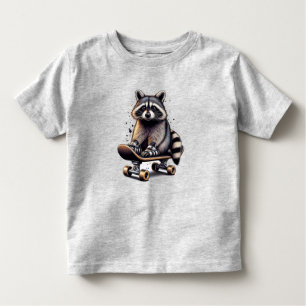 T-shirt Pour Les Tous Petits Cute Skateboard Raccoon Amusant Animal Nature Art