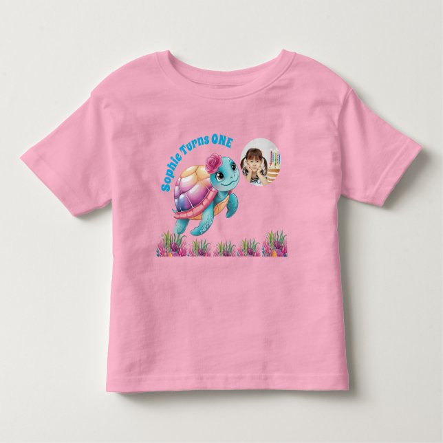 T-shirt Pour Les Tous Petits Cute Whimsical Floral Tortue photo Anniversaire (Devant)