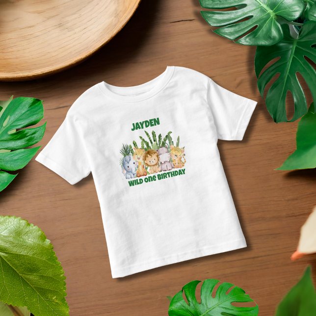 T-shirt Pour Les Tous Petits Cute Wild One Jungle Safari animal Anniversaire (Créateur téléchargé)