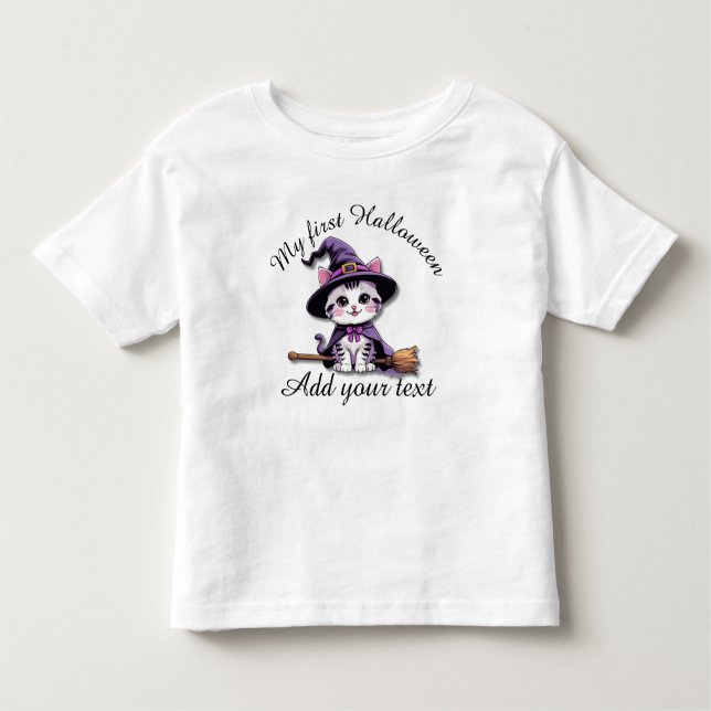 T-shirt Pour Les Tous Petits Cute Witch Cat – Kawaii Halloween Toddler Shirt (Devant)
