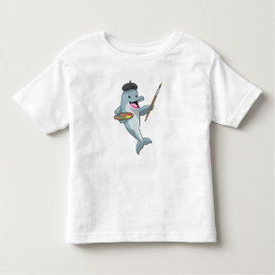 T-shirt Pour Les Tous Petits Dauphin comme Peintre avec pinceau et couleur