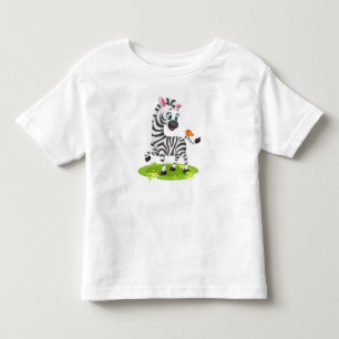 T-shirt Pour Les Tous Petits Dessin de bébé zèbre jouant avec papillon