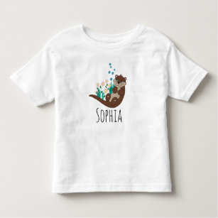 T-shirt Pour Les Tous Petits Dessin et fleurs de loutre mignonne pour filles