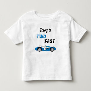 T-shirt Pour Les Tous Petits Deux Fast Blue Vintage Race Car Boy 2e anniversair