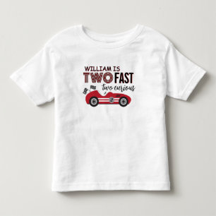 T-shirt Pour Les Tous Petits Deux Fast Red Racing Car deuxième anniversaire