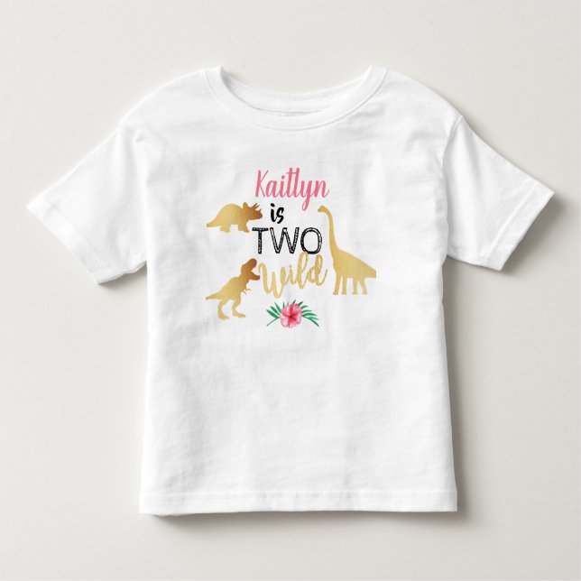 T-shirt Pour Les Tous Petits Deux filles dinosaures sauvages 2e anniversaire (Devant)