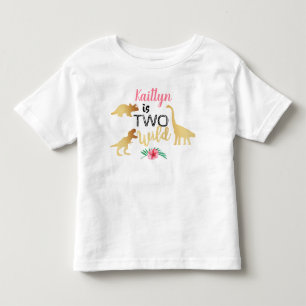 T-shirt Pour Les Tous Petits Deux filles dinosaures sauvages 2ème anniversaire