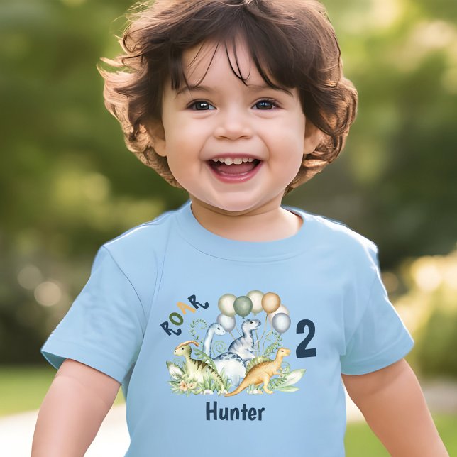 T-shirt Pour Les Tous Petits Dinosaur Boy Blue Green Name 2e anniversaire (Dinosaur Boy Blue Green Name 2nd Birthday Toddler T-shirt)