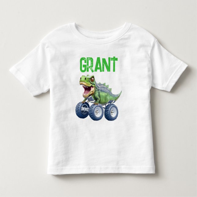 T-shirt Pour Les Tous Petits Dinosaur monstre camion anniversaire personnalisé (Devant)