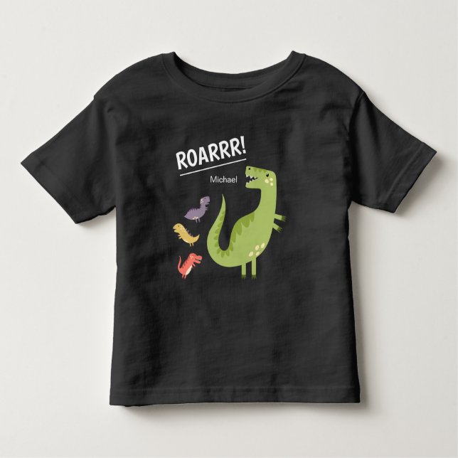 T-shirt Pour Les Tous Petits Dinosaur vert rugissement Monogramme enfant garçon (Devant)