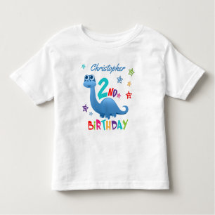 T-shirt Pour Les Tous Petits Dinosaure bleu personnalisé 2e anniversaire