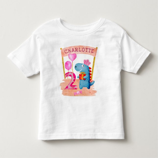T-shirt Pour Les Tous Petits Dinosaure Cute Girly 2 ans Anniversaire (Devant)