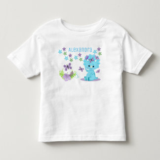 T-shirt Pour Les Tous Petits Dinosaure de bébé bleu floral personnalisé