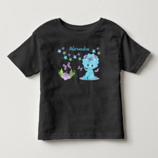 T-shirt Pour Les Tous Petits Dinosaure de bébé bleu floral personnalisé