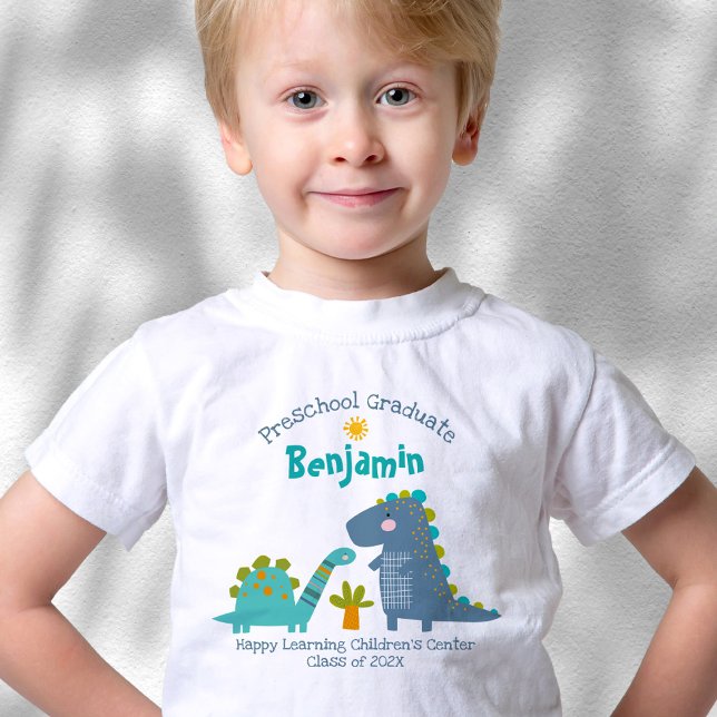 T-shirt Pour Les Tous Petits Diplômé en maternelle Dinosaure mignon nom personn (Créateur téléchargé)