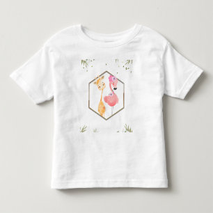 T-shirt Pour Les Tous Petits Douce Fête de Naissance au thème Flamingo & Giraff