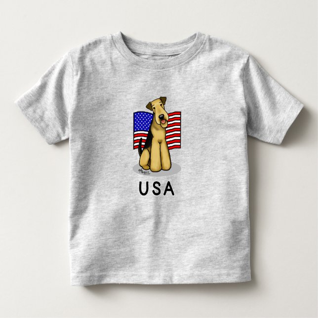 T-shirt Pour Les Tous Petits Drapeau américain Airedale Terrier Dog - mignonne (Devant)