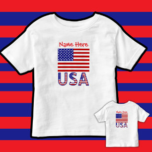 T-shirt Pour Les Tous Petits Drapeau américain USA Rouge Personnalisé