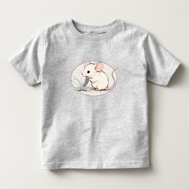 T-shirt Pour Les Tous Petits Drawing of a White Mouse nibbling Wheat grains (Devant)