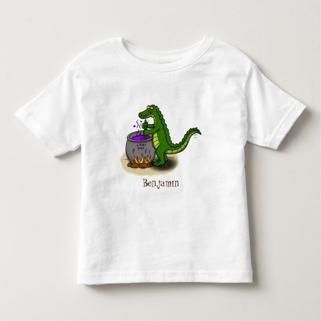 T-shirt Pour Les Tous Petits Drôle alligator vert cuisine dessin animé (Devant)