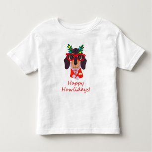 T-shirt Pour Les Tous Petits Drôle chien de Noël Howlidays Doxie Dachshund mign