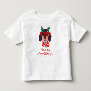 T-shirt Pour Les Tous Petits Drôle de chien de Noël Howlidays Doxie Teckel Mign