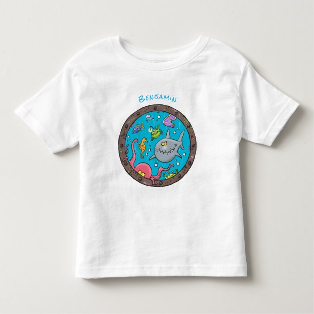 T-shirt Pour Les Tous Petits Drôle des créatures marines sous l'eau dessin anim (Devant)