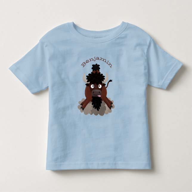 T-shirt Pour Les Tous Petits Drôle dessin animé de bison de buffle (Devant)