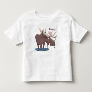 T-shirt Pour Les Tous Petits Drôle dessin animé d'orignal heureux