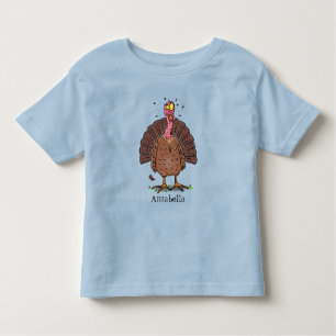 T-shirt Pour Les Tous Petits Drôle dinde marron de la ferme avec des mouches de