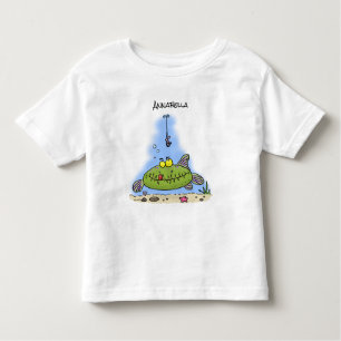 T-shirt Pour Les Tous Petits Drôle gras affamé poisson vert dessin de pêche