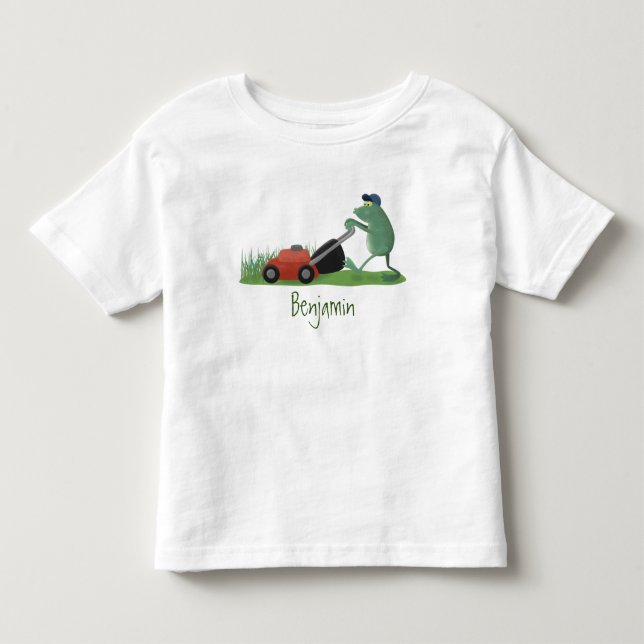 T-shirt Pour Les Tous Petits Drôle grenouille verte tondre la pelouse dessin (Devant)