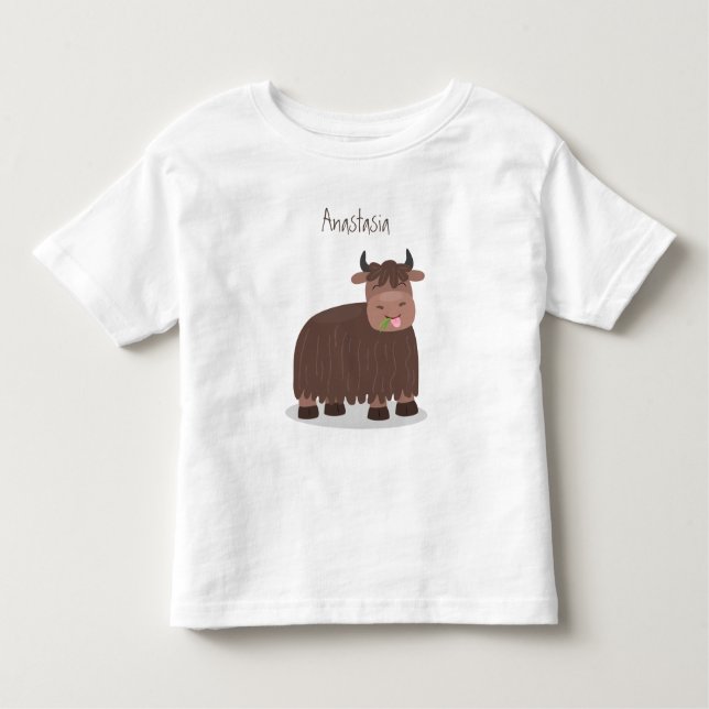 T-shirt Pour Les Tous Petits Drôle joyeux yak mangeant de l'herbe dessin d'illu (Devant)