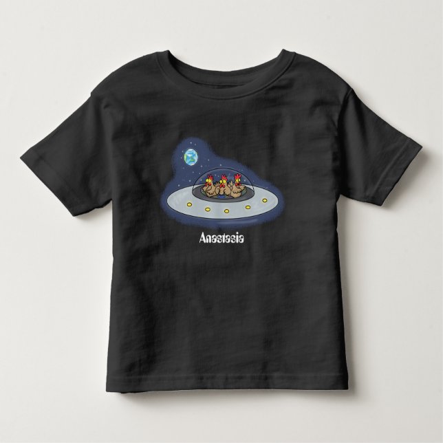 T-shirt Pour Les Tous Petits Drôle poule dans l'espace dessin animé (Devant)
