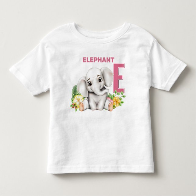 T-shirt Pour Les Tous Petits E est pour Elephant Alphabet (Devant)