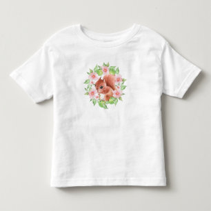T-shirt Pour Les Tous Petits Écureuil et fleurs roses