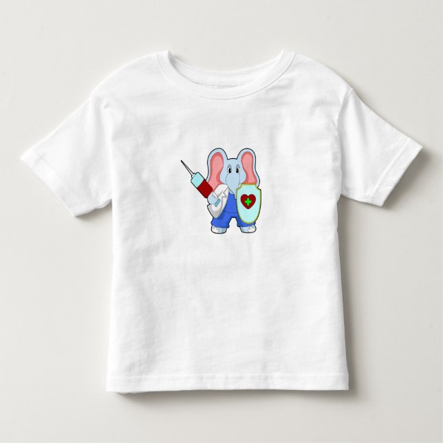 T-shirt Pour Les Tous Petits Eléphant à la vaccination avec seringue (Devant)