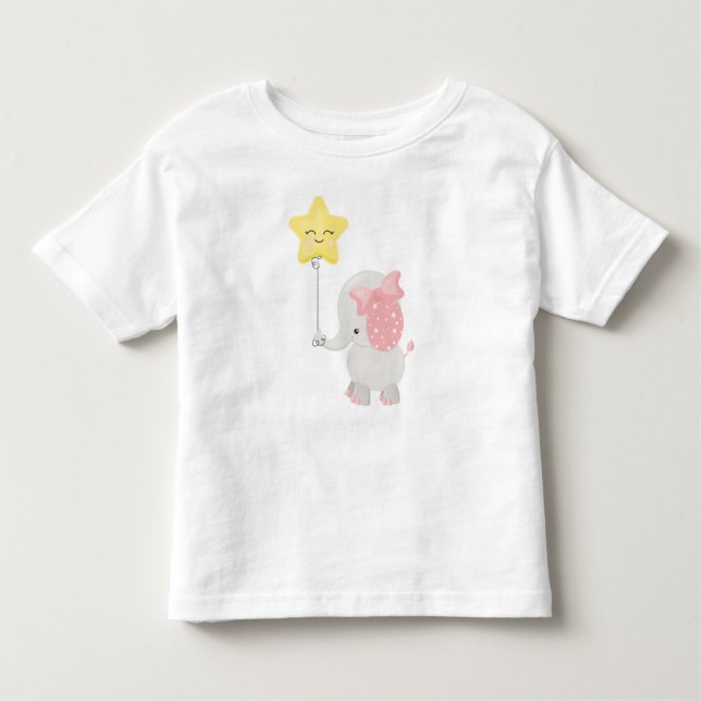 T-shirt Pour Les Tous Petits Eléphant Avec Balloon, Couronne, Eléphant mignon,  (Devant)