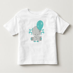 T-shirt Pour Les Tous Petits Eléphant Avec Balloon, Eléphant Cute - Gris Bleu