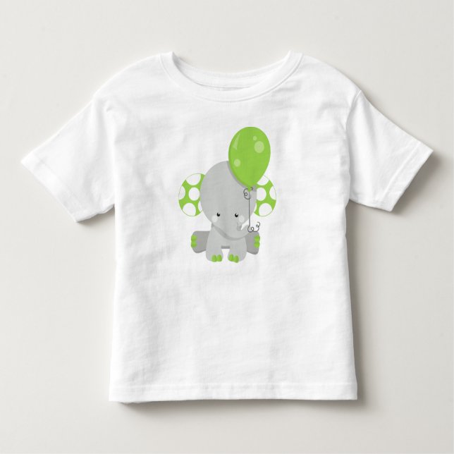 T-shirt Pour Les Tous Petits Eléphant Avec Balloon, Eléphant Mel - Grey Vert (Devant)