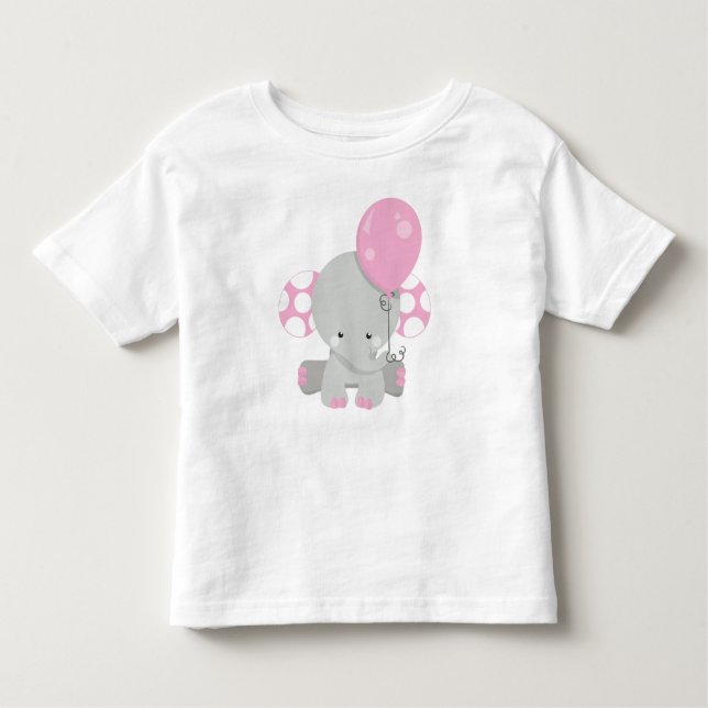 T-shirt Pour Les Tous Petits Eléphant Avec Balloon, Eléphant mignon - Gris Rose (Devant)