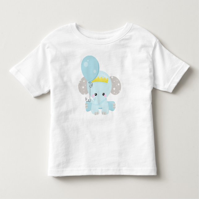 T-shirt Pour Les Tous Petits Eléphant, Eléphant Avec Ballons, Couronne, Étoiles (Devant)