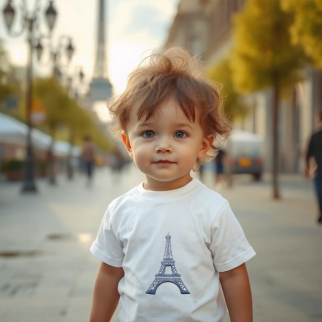 T-shirt Pour Les Tous Petits "Embossée" Tour Eiffel Paris en acier bleu (Créateur téléchargé)