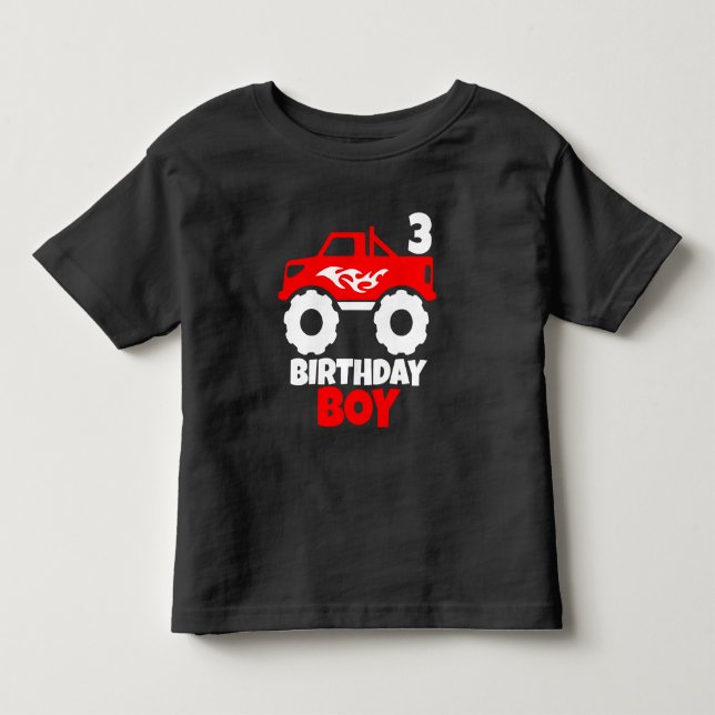 T-shirt Pour Les Tous Petits Enfant Boy Red Monster Camion avec Age Black (Devant)