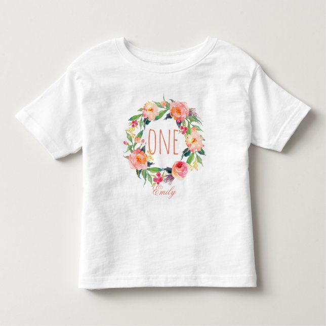 T-shirt Pour Les Tous Petits Enfant Fille d'un an Fille fleurie Wreath-2 (Devant)