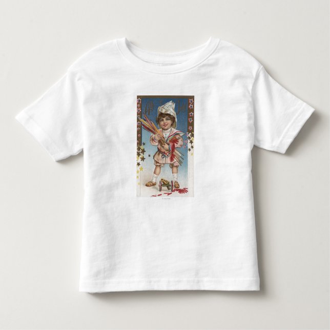 T-shirt Pour Les Tous Petits Enfant tenant des feux d'artifice et des Rocket (Devant)
