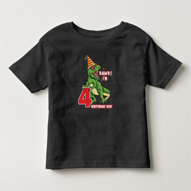 T-shirt Pour Les Tous Petits Enfants 4 ans dinosaures anniversaire 4e fête Garç (Devant)