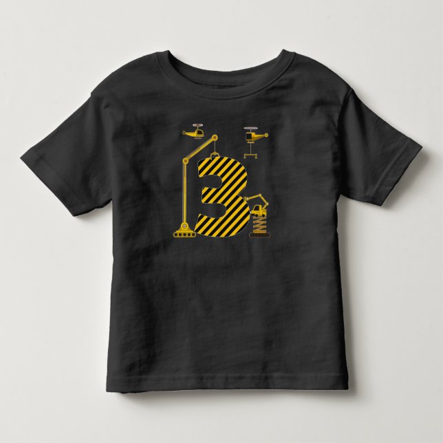 T-shirt Pour Les Tous Petits Enfants Camion à benne Tractopelle 3e Anniversaire (Devant)
