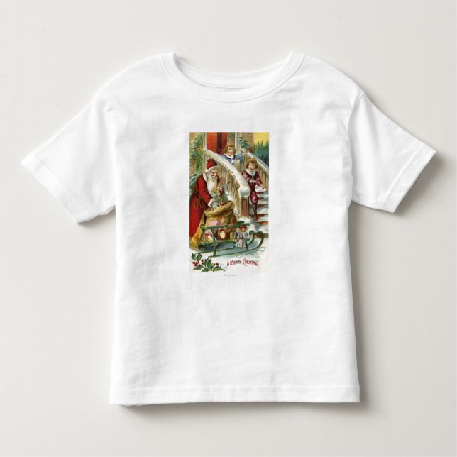 T-shirt Pour Les Tous Petits Enfants courant pour saluer Père Noël (Devant)