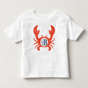T-shirt Pour Les Tous Petits Enfants Garçons Aquarelle Crabe Monogramme Cercle